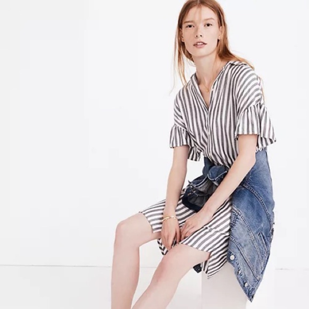 Striped Courier Ruffle Sleeve Shirtdress